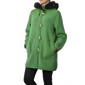 Tabi China Sweater Cardigan Women Green Boiled Wool SZ L